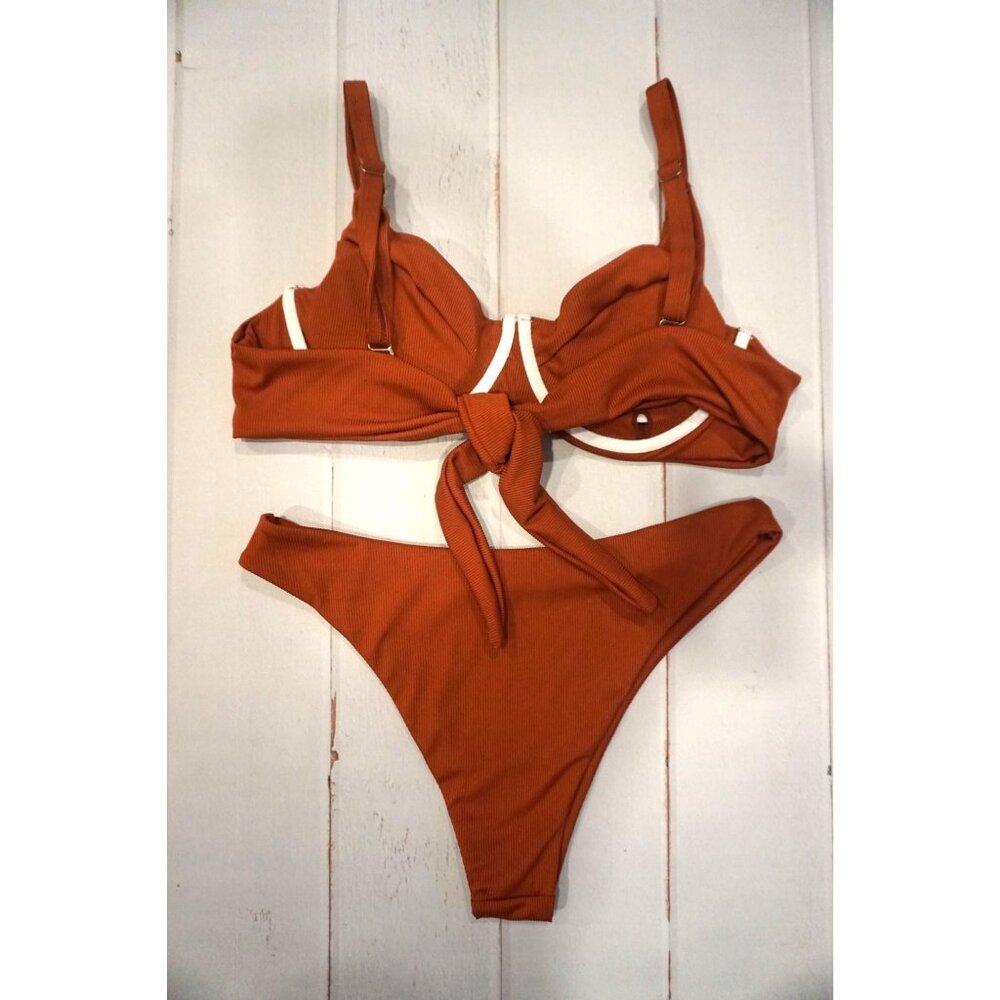 Zaful Ribbed Burnt Orange Underwire Bikini Set – Size XL, NWOT - Picture 4 of 4